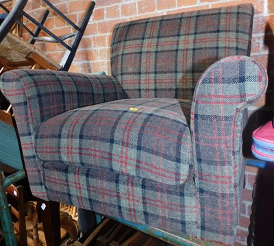 Lot 1017 - A tartan upholstered open armchair, with...