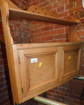 Lot 1022 - A set of pine hanging shelves, with gallery...