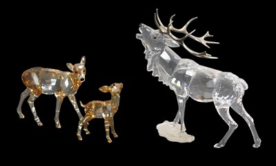Lot 315 - A Swarovski crystal group, comprising stag,...