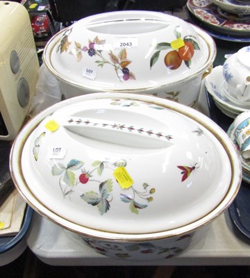 Lot 2043 - Two Royal Worcester oval lidded tureens, gilt...