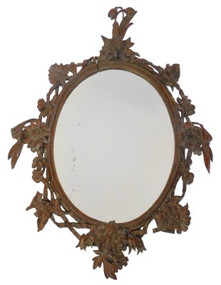 Lot 110 - A 19thC fruitwood wall mirror, the frame...