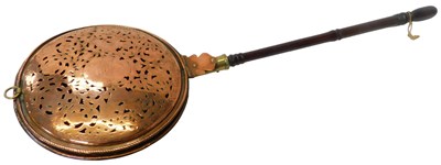 Lot 190 - A George III copper warming pan, with a turned...
