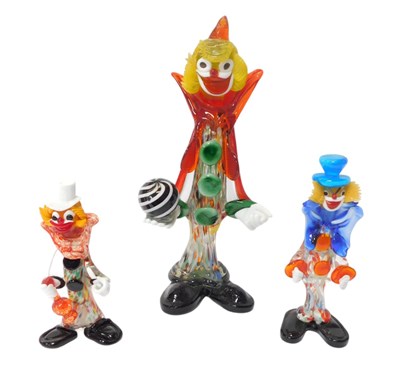 Lot 350 - Three 20thC glass clowns, 43cm high, 25cm high,...