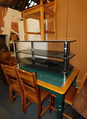Lot 1104 - A tile topped kitchen table, raised on turned...