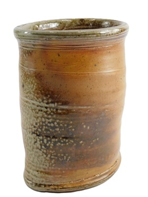 Lot 254 - A Studio salt glazed stoneware vase, of oval...