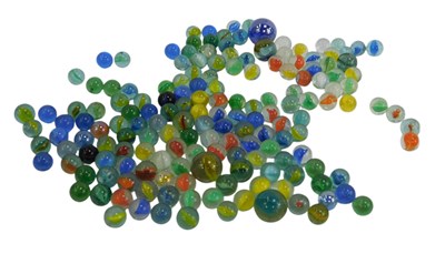 Lot 408 - A group of 20thC marbles, two boxes.