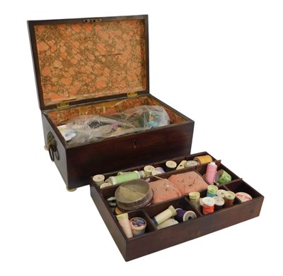 Lot 418 - A 19thC mahogany sewing box, the hinged lid...