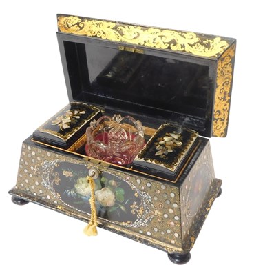 Lot 380 - A Victorian papier mache tea caddy, of...