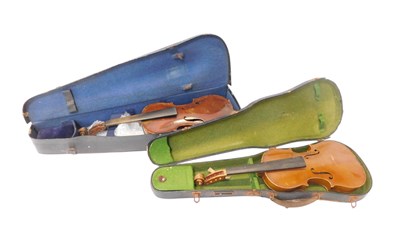 Lot 393 - Two 20thC violins, each with a two piece...