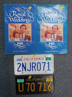 Lot 2059 - Two Californian number plates, reproduction,...