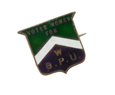 Lot 429 - An enamel Suffragette WSPU badge, of shield...