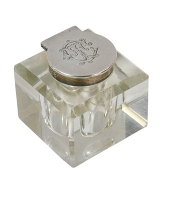 Lot 435 - A late Victorian glass inkwell, with a silver...