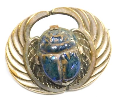 Lot 303A - A 1920s Egyptian revival scarab brooch, with a...