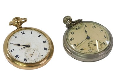 Lot 432 - Two pocket watches, comprising a gold-plated...