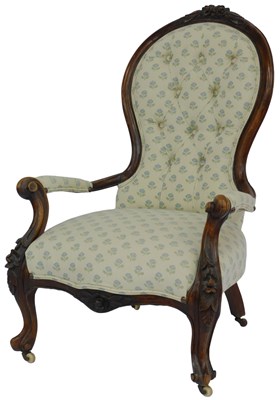 Lot 663 - A Victorian walnut spoonback chair, with...