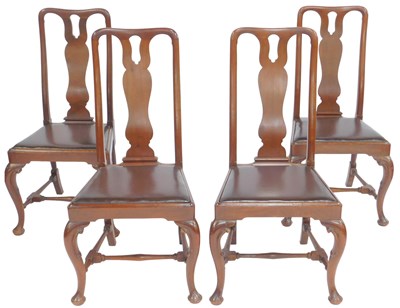 Lot 596 - A set of four Queen Anne style mahogany dining...