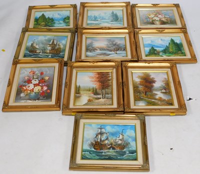Lot 2177 - Pictures and prints, ten gilt framed winter...