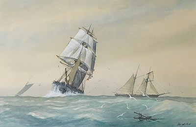 Lot 131 - John Whittock. Masted ships at sea,...