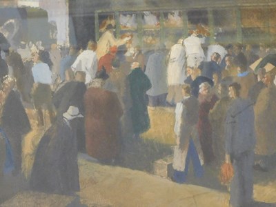 Lot 135 - A D H Cary. Market scene with figures,...