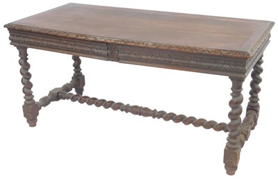 Lot 615 - A Victorian oak library table, with a carved...
