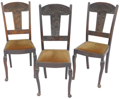 Lot 637 - A set of three Victorian oak dining chairs,...
