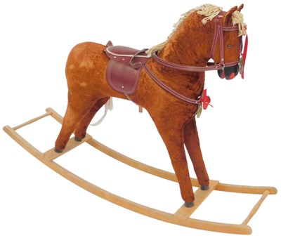 Lot 649 - A 20thC rocking horse, with a leather seat and...