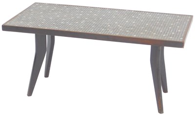 Lot 623 - A mid century stained oak tile-top table, the...
