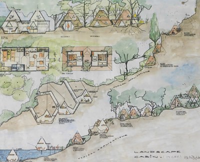 Lot 149 - Rex Critchlow. Cabin Project, line and wash,...