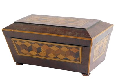 Lot 110 - A 19thC mahogany tea caddy, with boxwood inlay,...