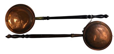 Lot 128 - Two 19thC copper warming pans, each with...