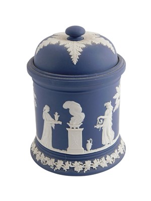 Lot 138 - A Wedgwood dark blue Jasperware jar and...