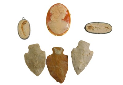 Lot 427 - A small group of fossils, comprising carved...