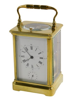Lot 166 - A French brass carriage timepiece, the...
