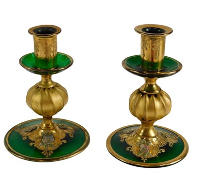 Lot 462 - A pair of Venetian glass candlesticks, each...