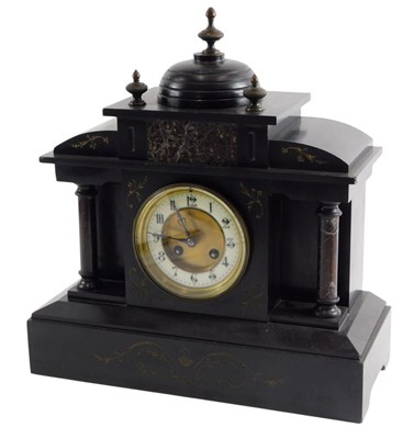 Lot 193 - A late 19thC black slate mantel clock, the...
