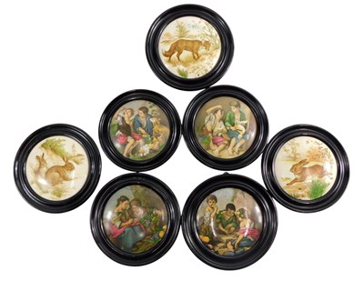 Lot 197 - Seven Prattware style pot lids, each transfer...