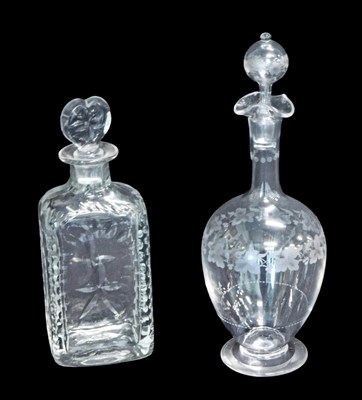 Lot 254 - Two Powell glass decanters, one of square...