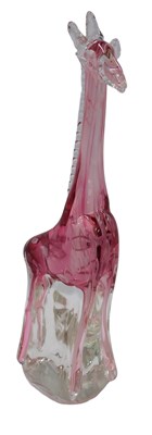 Lot 258 - A large pink Art Glass giraffe, 49cm high.
