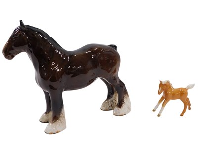 Lot 271 - A Beswick brown shire horse, with plaited mane,...