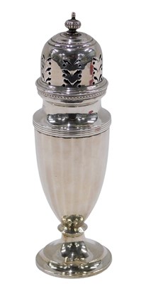 Lot 56 - A George V silver sugar castor, of tapered urn...