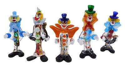 Lot 278 - Five Murano glass clowns, various colours, the...