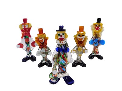 Lot 279 - Five Murano coloured glass clowns, the...
