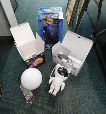 Lot 2028 - A boxed laughing policeman doll, a 3D printed...