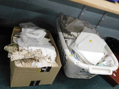 Lot 2038 - A quantity of fabrics, tablecloths, doilies, etc.