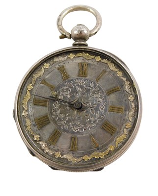 Lot 318 - A 19thC fob watch, with a silvered raised...