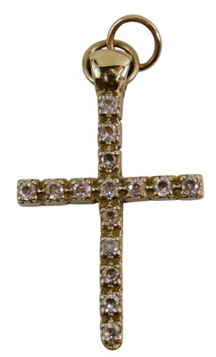 Lot 390 - A 9ct gold crucifix pendant, set with CZ...