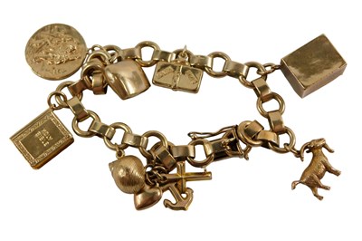 Lot 342 - A charm bracelet, with bar and circular link,...