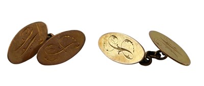 Lot 344 - A pair of 9ct gold oval cuff links, bearing...
