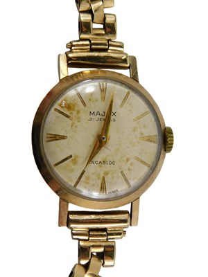 Lot 349 - A 9ct gold Majex incabloc ladies wristwatch,...