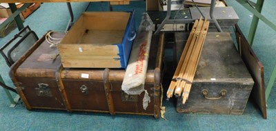 Lot 2120 - A canvas and wood bound curved top travelling...